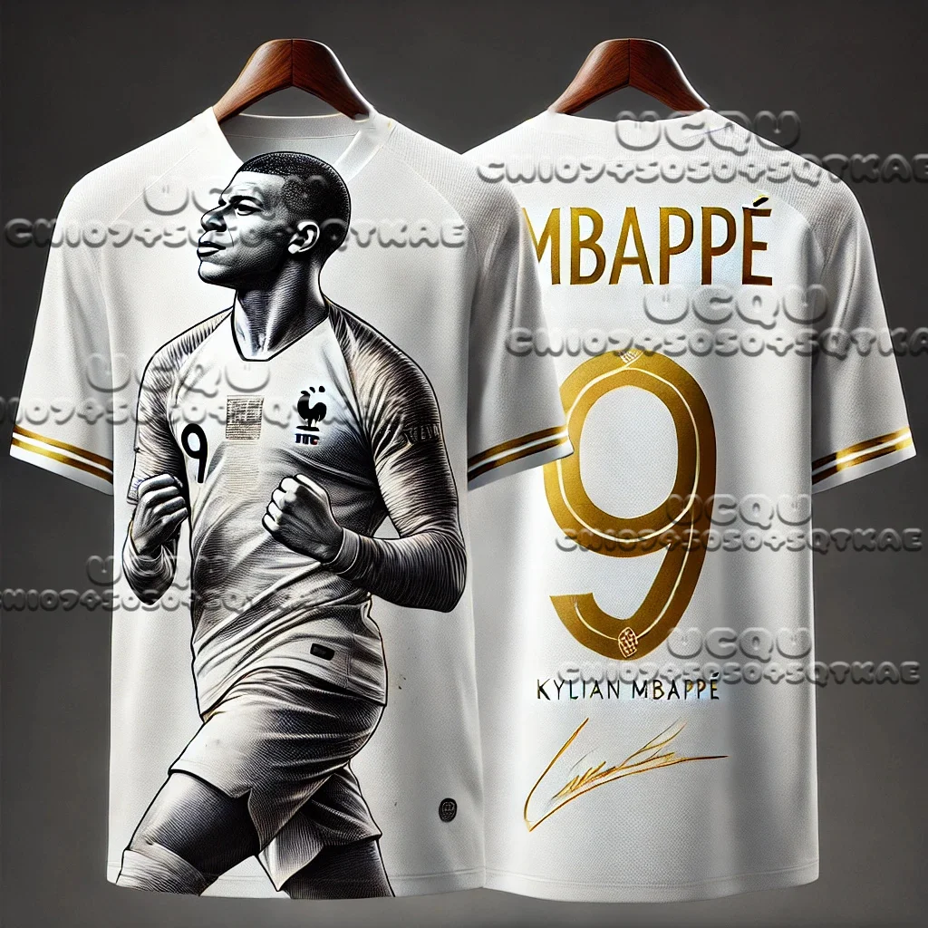 2025 WhatGPT تصميم القمم الرياضية الجديدة الرجال تي شيرت المشجعين خصيصا الرسومات Mbappe No.9 ثلاثية الأبعاد مطبوعة كرة القدم المحملة المشجعين للجنسين القمم