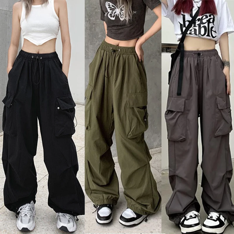 American-Style Retro Workwear Casual Pants All-Match Straight Dape Large Pocket Leg Trousers Loose Wide-leg Pants For Women 2024