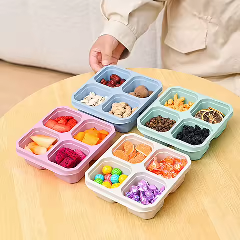 4 Grid Snack Containers Reusable Meal Prep Lunch Containers Portable For Kids And Adults Home Snack Storage Bottles Kitchen Tool