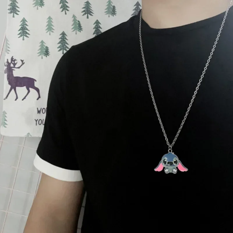 Disney Stitch Necklace Fashion Cartoon Cute Big Ear Stitch Couple Necklace Personalized Hip Hop Pendant Chain Anime Figure