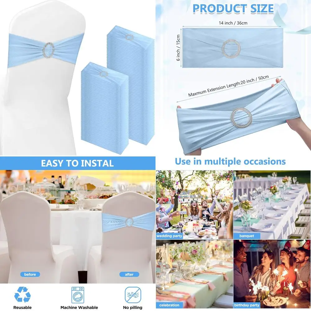 

150-Piece Spandex Chair Sashes with Buckle Sliders for Stretch Chair Cover Bands - Ideal for Weddings, Parties, and Banquets (Sk