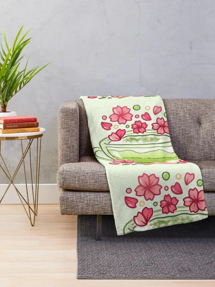 Sakura Matcha Tea Throw Blanket Moving Multi-Purpose Blankets