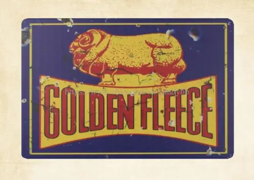 Letrero metálico de aluminio con diseño de la marca Golden Fleece Motor Oil Gas, estilo bares y tabernas, para el hogar.