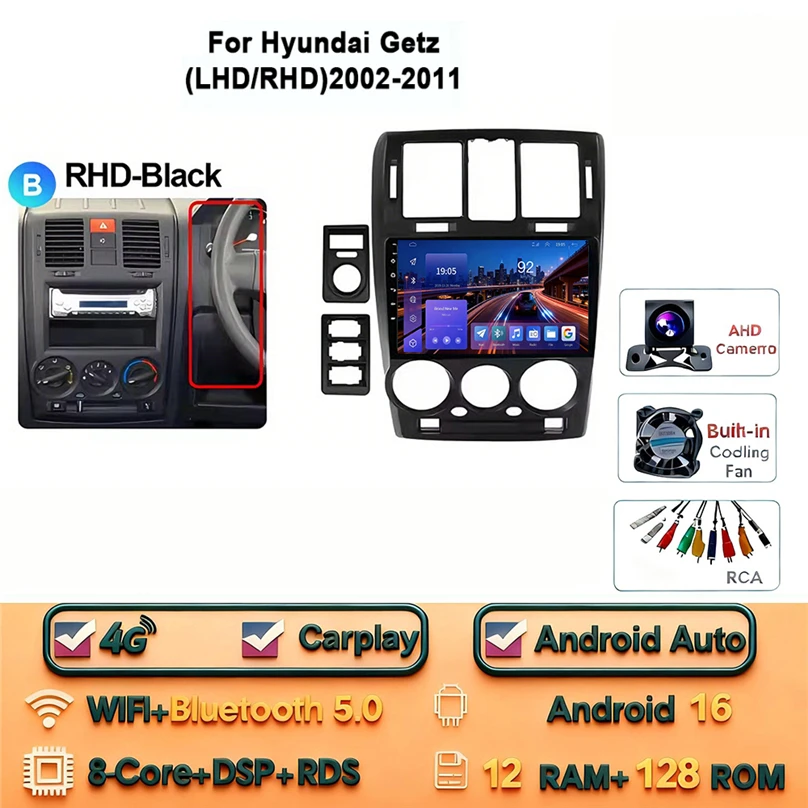 Android 16 Carplay Android Auto 4G WIFI voor HYUNDAI GETZ 2002-2011 GPS DSP BT 2Din Touchscreen multimedia Autoradio