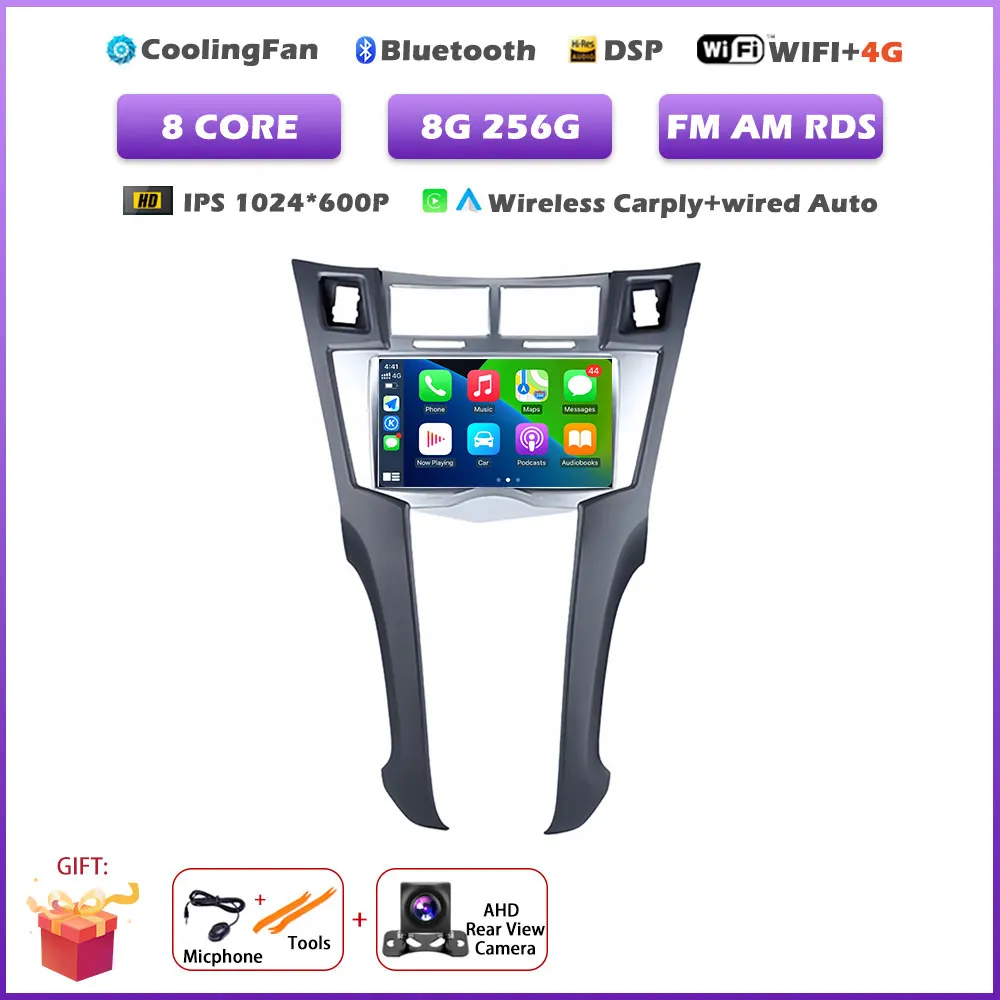 7 inch autoradio voor Toyota Yaris 2005-2011 met Carplay, Android 16, navigatie, GPS, multimedia, videospeler en Bluetooth.
