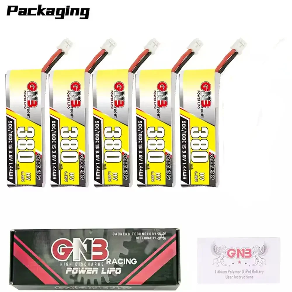 5 szt. Bateria Lipo GAONENG GNB 1S 3.8V HV 380MAH 90C HV ze złączem PH2.0/ GNB27 do Mini quadów dron FPV Emax NanoHawk