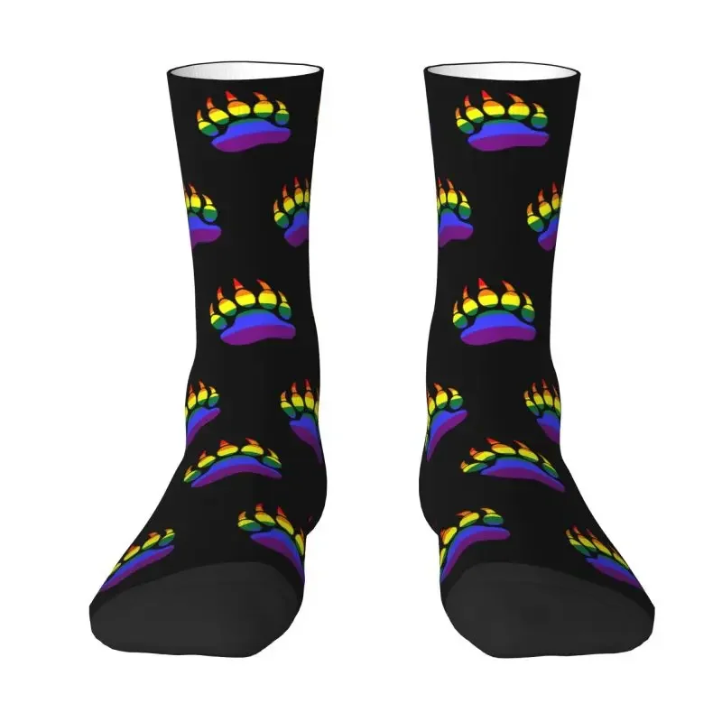 

Cool Mens LGBT Rainbow Bear Paw Dress Socks Unisex Warm Comfortable 3D Print GLBT Gay Lesbian Pride Crew Socks