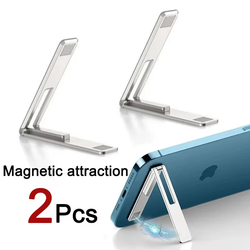 

Magnetic Ultra Thin Foldable Mobile Phone Holder Bracket Metal Alloy Desktop Cell Phone Stands Universal Phone Support Kickstand