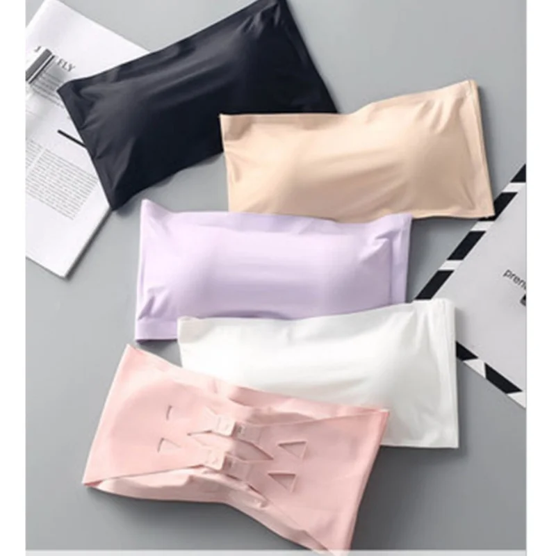 1 ชิ้น Lce Silk Strapless ความงามกลับไม่มีร่องรอยห่อหน้าอกสามแถวหัวเข็มขัด Strapless หญิงฐาน Bra ชุดชั้นใน