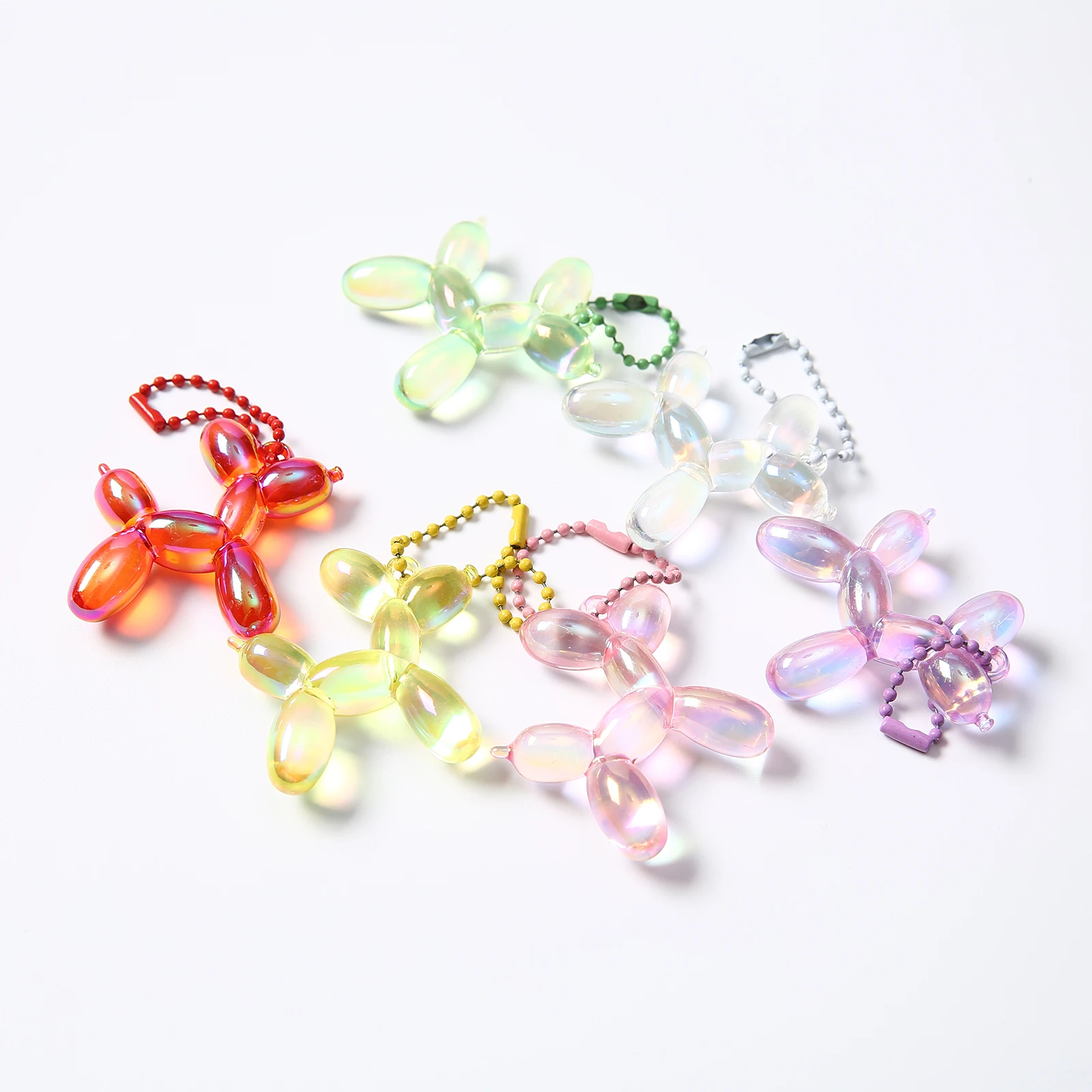 1/5/10/20/50 PCS Trendy Transparent Iridescent Balloon Dog Keychain Resin Bead Chain Charm Fashion Accessory for Backpack Purse