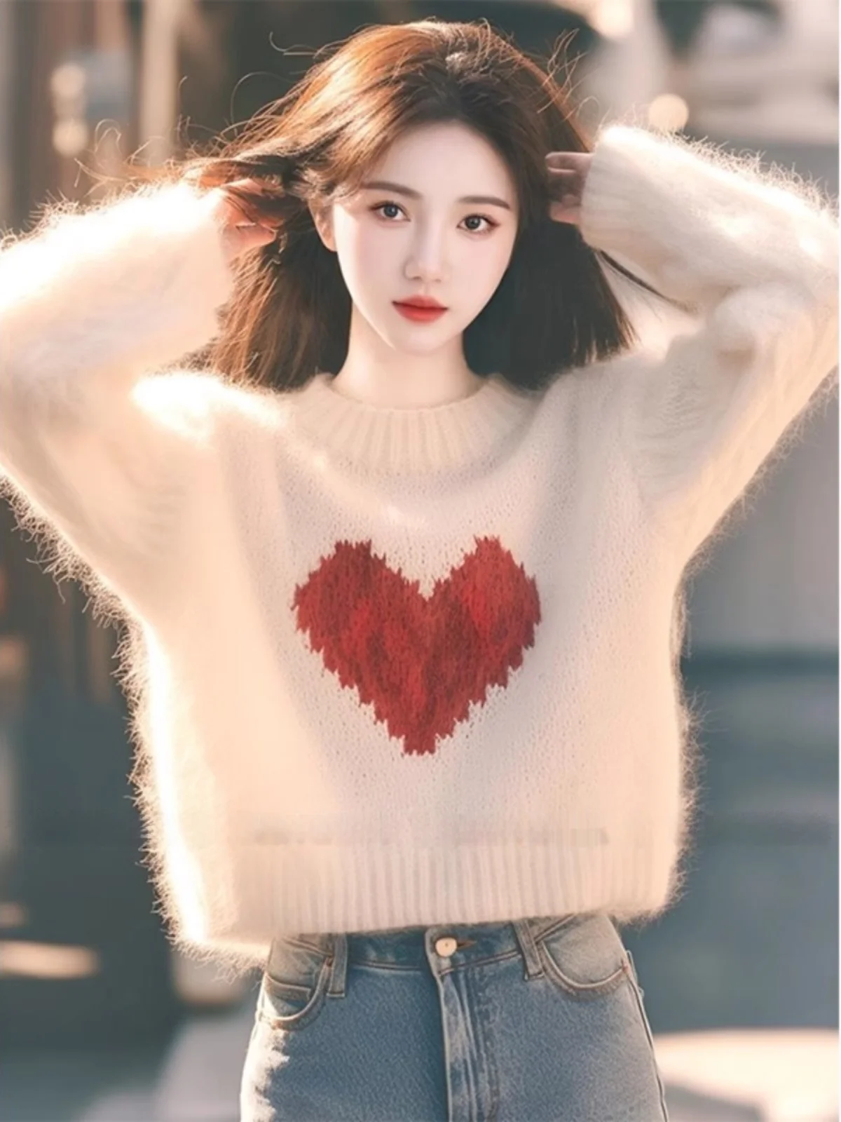 

Ladies' Knitted Sweater Cisas New Year's Design Korean Sle Loose Fit Long Sve Pure Color Autumn Winter Faion