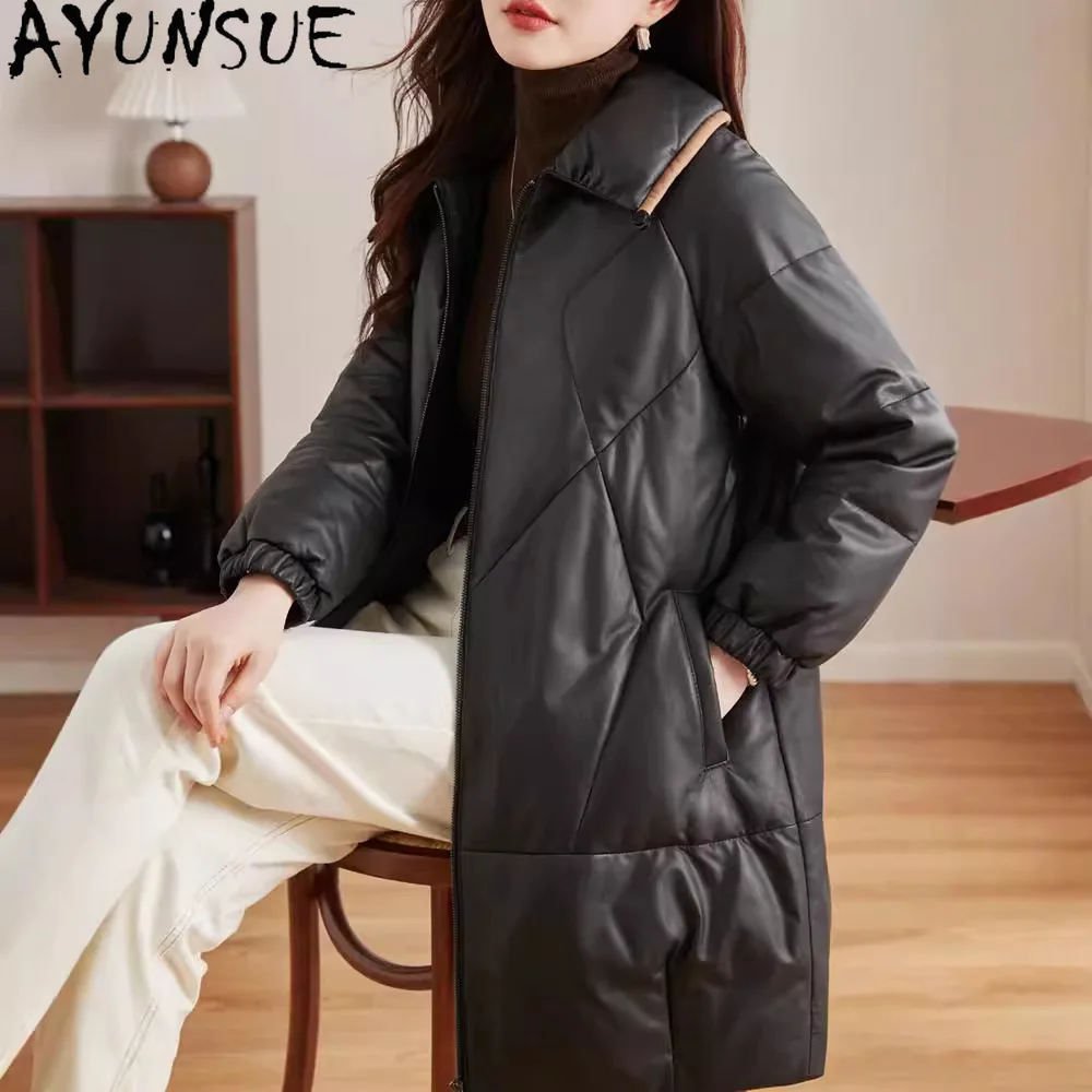 AYUNSUE Genuine Leather Down Jacket Women Winter Clothes Mid-length Down Coats High-end Sheepskin Coat for Woman Jaqueta Couro