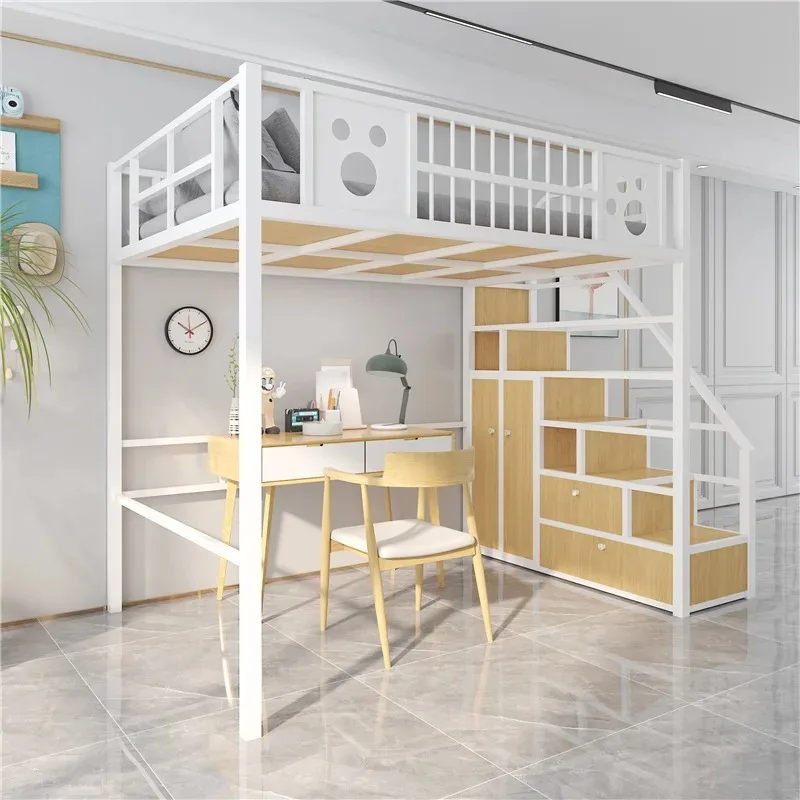 Elevated bed Under the  Empty double wrought iron high simple LOFT upper Multifunctional modern high and low