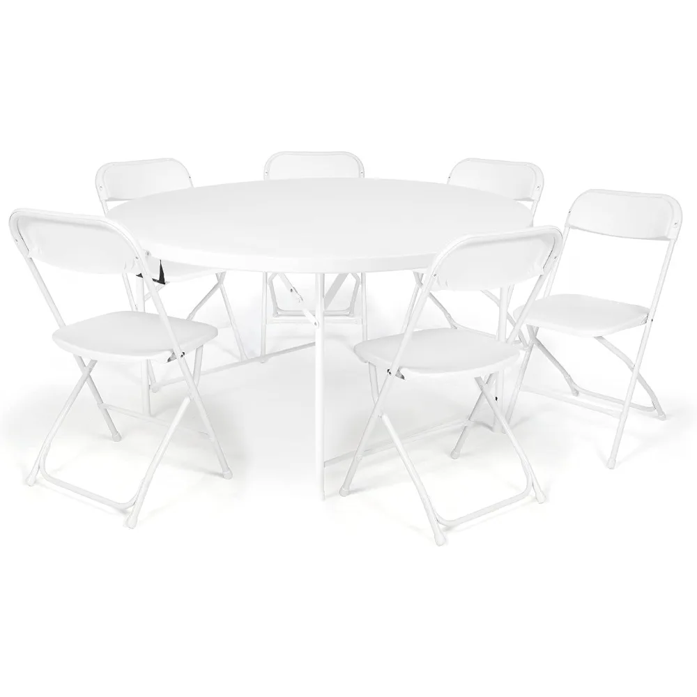 Luckyermore 7-delige Ronde Opvouwbare Eettafel Met 6 Stoelen Set, 53 "Opvouwbare Kaarttafel Draagbaar Voor Keukenfeest