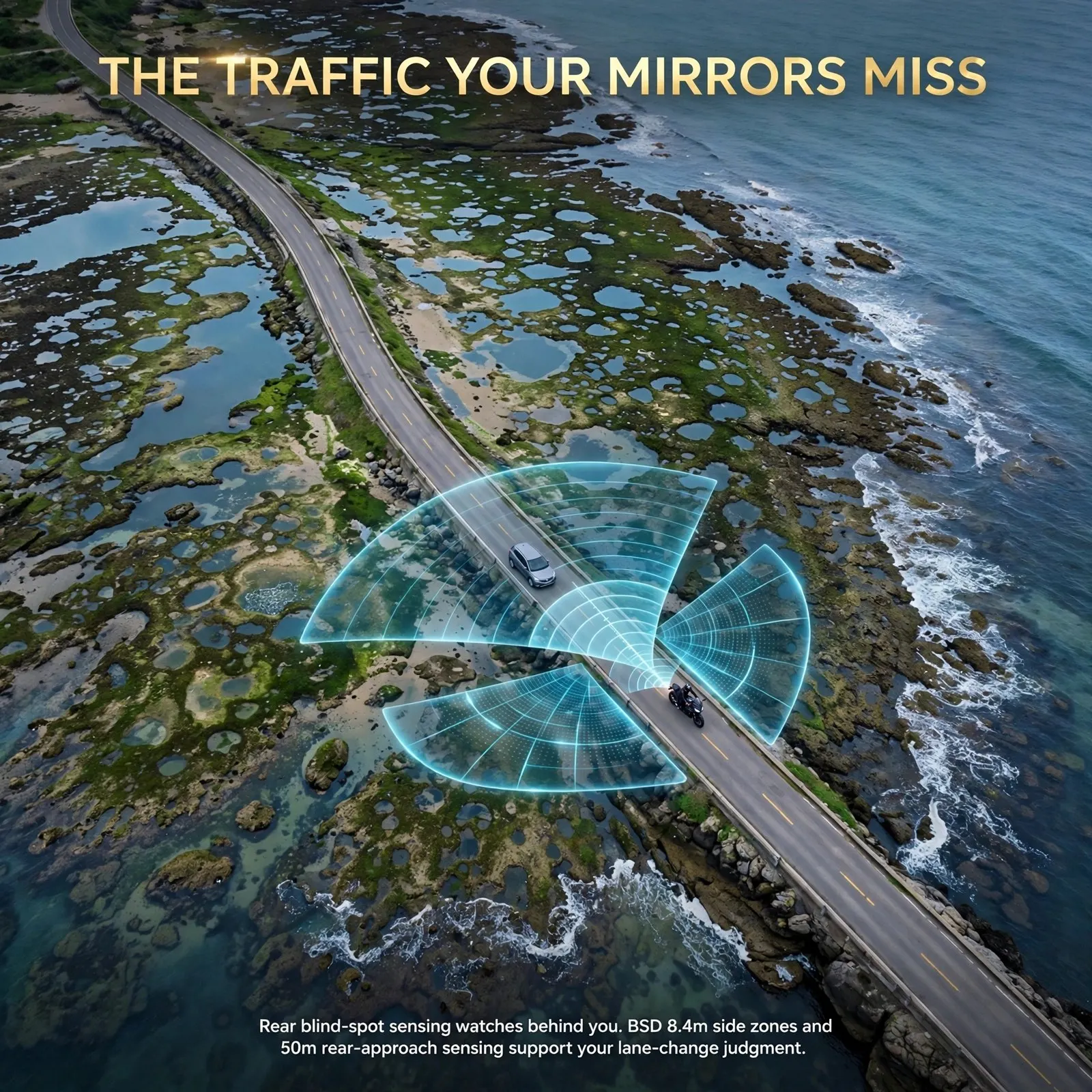 Motorcycle Rear-Guard Radar System [Tidal Pool] – 77GHz Blind Spot Monitoring, Mirrored LED Pair, TTC≤5s Warning, All-Weather IP