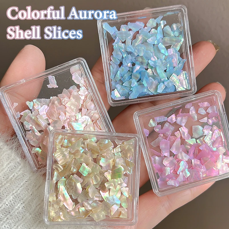 1箱 オーロラシェルフレーク アワビネイルチャーム 薄い天然不規則スライスシェルストーン スパンコール マニキュアアートデコレーション