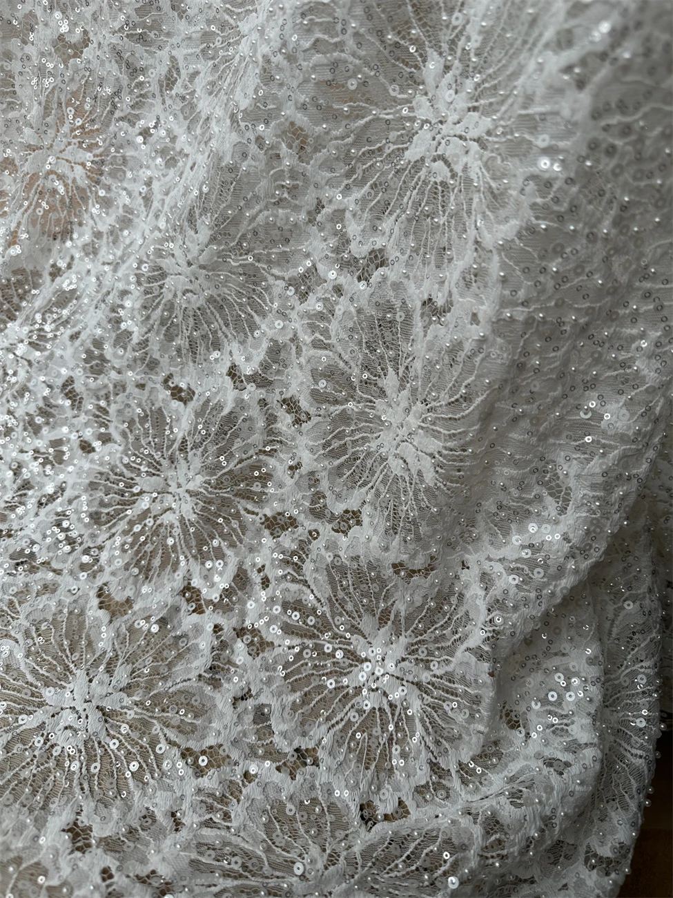 

African Sequins Beaded Lace Fabric Nigerian L-1308726 Embroidery High Quality French Tulle Lace Fabric For Bridal Wedding