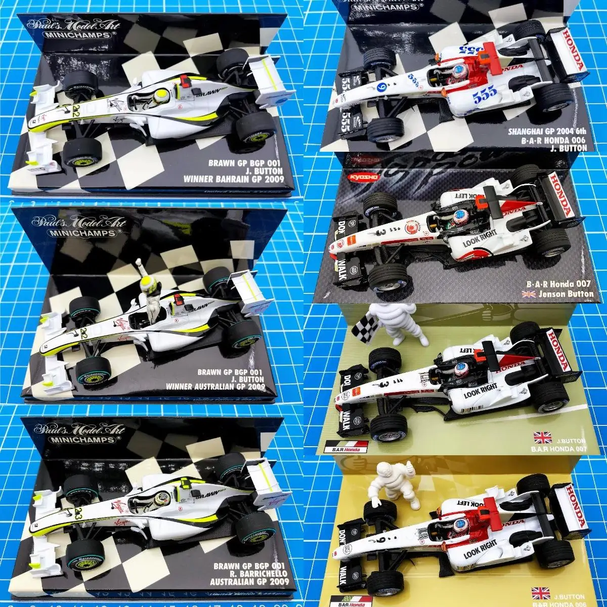 Minichamps 1:43 F1 001 006 007 Button Barrichello Takuma Simulação Edição Limitada Resina Metal Modelo de Carro Estático Brinquedo Presente