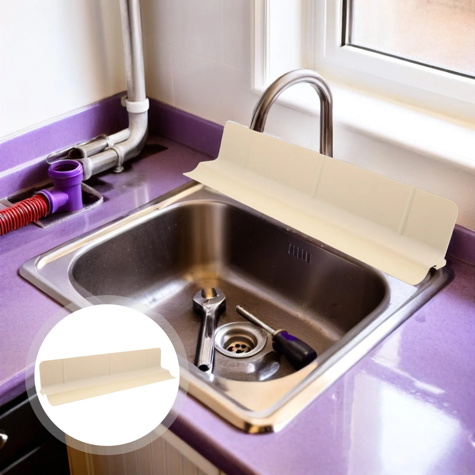 Sink Splash Protector Silicone 46Cm Suction Cup Splash Guard Non-Slip Edge Guard Dishwasher Safe Kitchen Bathroom Water Baffle