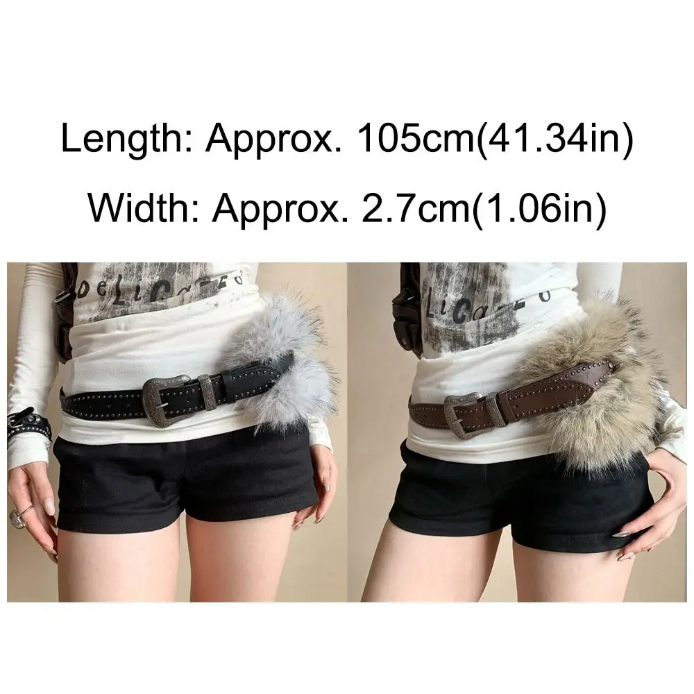 الرجعية العصرية تصميم فو الفراء أحزمة فاسق Y2K برشام حزام كل مباراة فروي الربط حزام أزياء المرأة #6