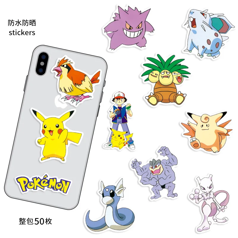 50pcs Pokémon Cartoon Pikachu Charmander Stationery Water Cup Waterproof Decorative Graffiti Sticker