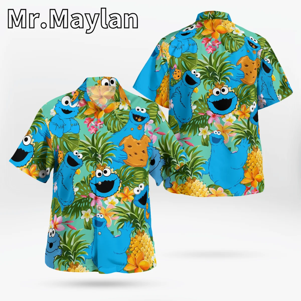 Harajuku Anime 3D Elmo Overhemd Hawaii Overhemd Mannen Zomer Korte Mouw Mannen Shirts 2023 Oversized 5XL Shirt Chemise Homme-1188