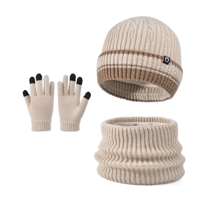 Children's Hats Gloves Scarf Sets Winter Velvet Ear Protectors Knitted Wool Hats Baby Outdoor Thermal Pullover Hats