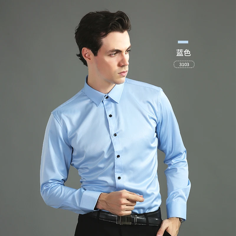 Anti-Wrinkle Men Shirt Long Sleeves Dress Shirts For Men Slim Fit Camisa Social Business Blouse White Office Shirt S-4XL