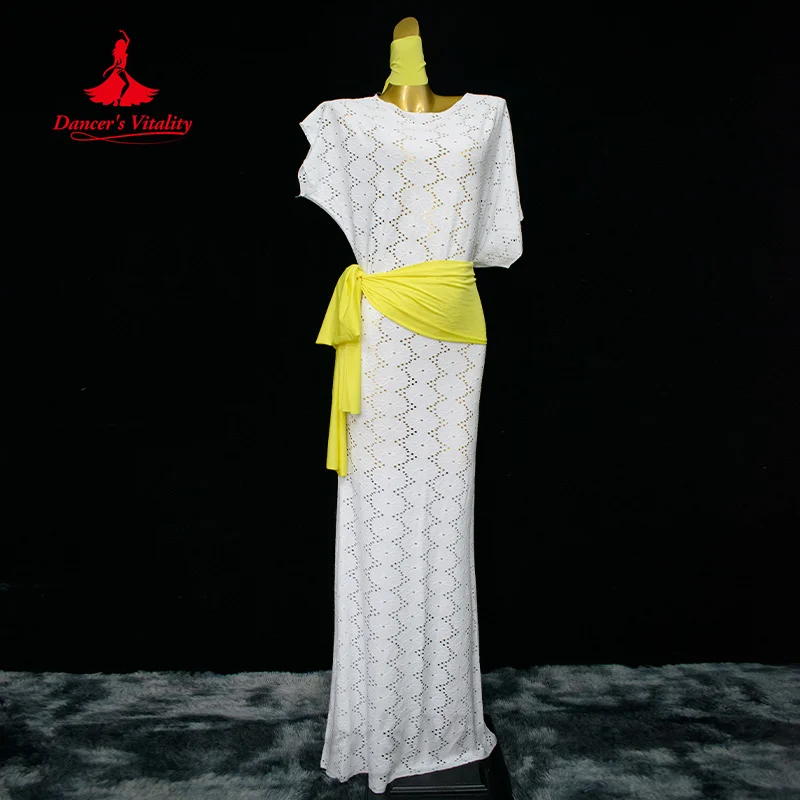 Traje de dança do ventre feminino solto e elegante robe + lenço + lenço de quadril 3 peças adulto confortável roupas de prática de algodão puro