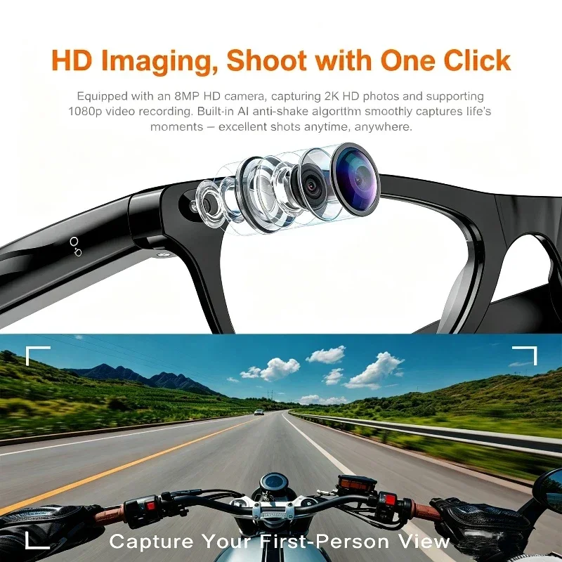 Lenovo Upgrade Smart AI Glasses 800W HD 8K Shooting Camera Photo Video Voice Call Translation Bluetooth Motorcycle Glasses