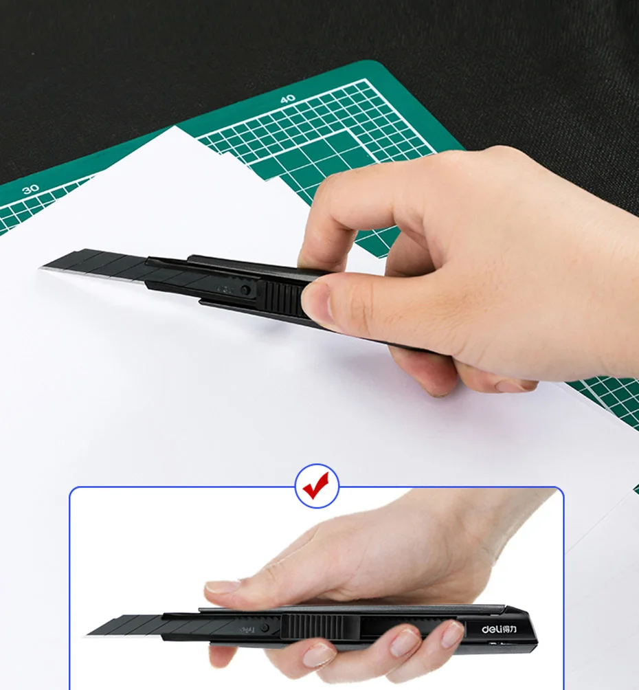 Deli Allzweckmesser, 9 mm, Taschenmesser, Boxschneider, einziehbare Klinge für Büro, Zuhause, Schule, Schreibwaren, Papierhandwerk, Messer – Detail 5