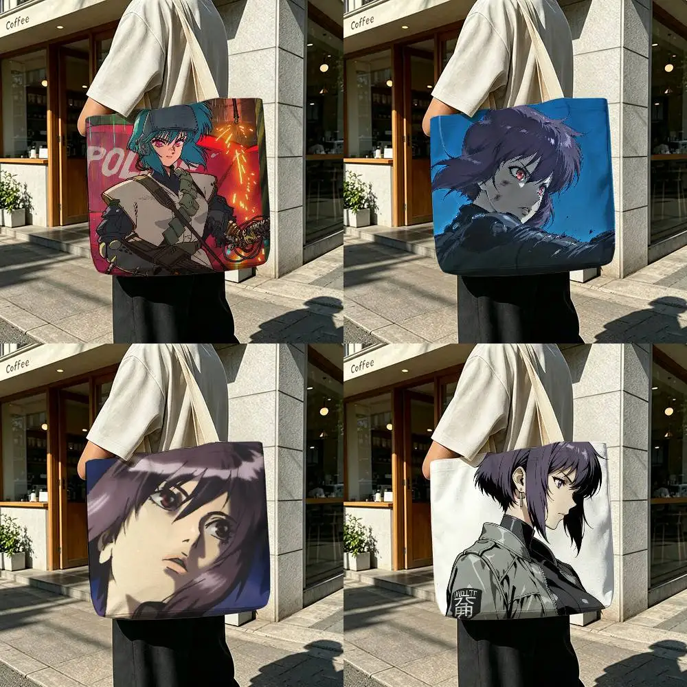 The Ghost in the Shell Printed Canvas Tote Bag with Zipper for Work School and Travel