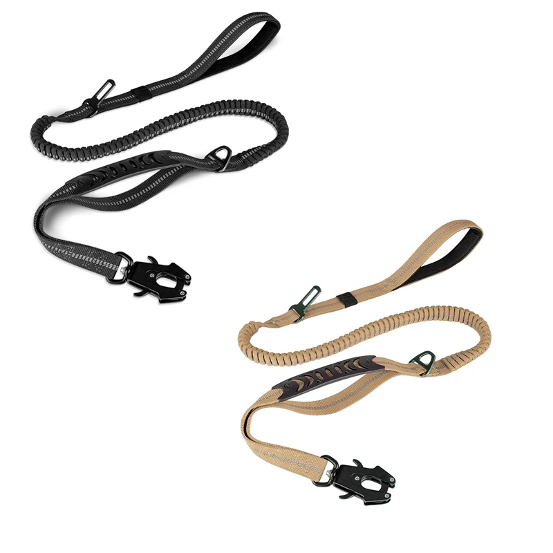 New Dog Leash Heavy Duty,4-6FT Shock Absorbing Bungee Dog Leash+2 Padded Handle,Metal Carabiner Clip,Car Seat Belt