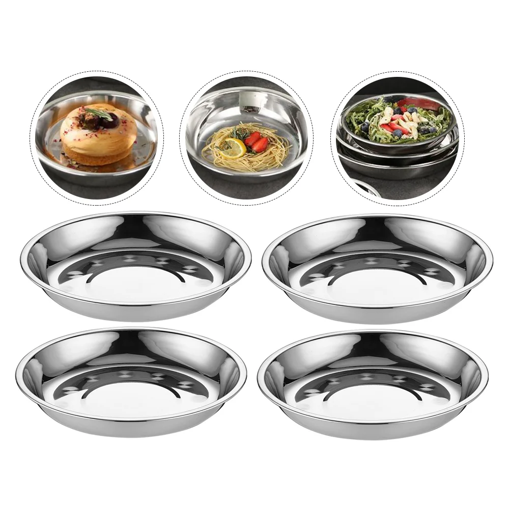 

6 Pcs Stainless Steel Disc Platters Plates Shallow Bowl Cuisine Storage Pasta Tray Grill Travel