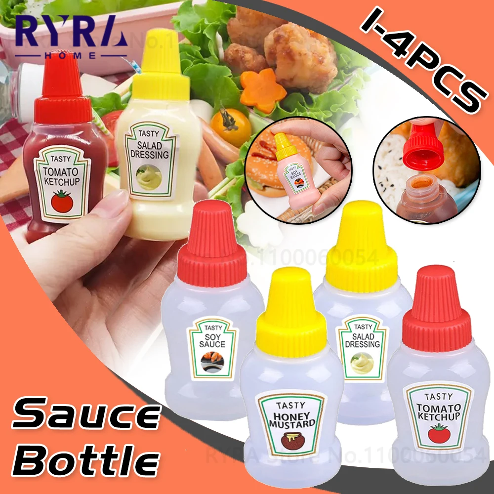 1-4PCS 25ml Dressing Bottle Mini Tomato Salad Sauce Bottle Dressing Container Seasoning Storage Bottle Squeeze Separately Tank