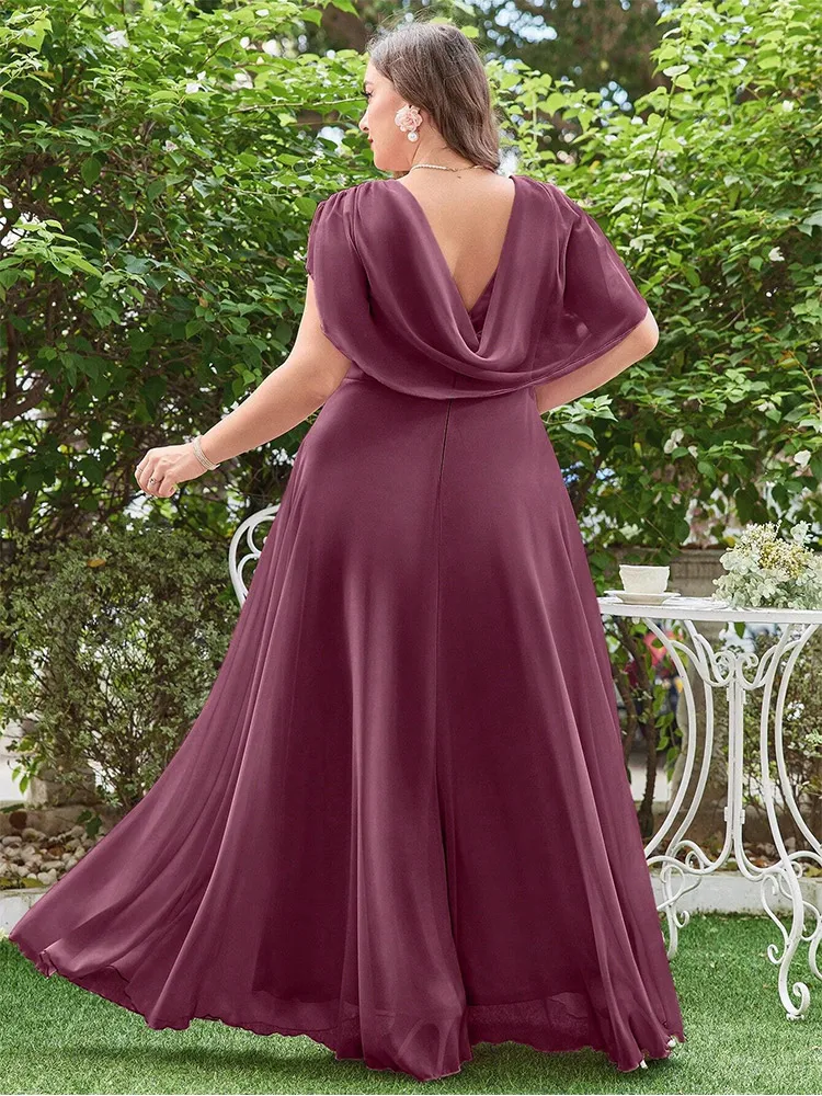 Plus Size V Neck Chiffon Sleeveless Luxury Dinner Dress 4XL 5XL Big Size Wedding Bridesmaid Chiffon Multicolor Evening Dress