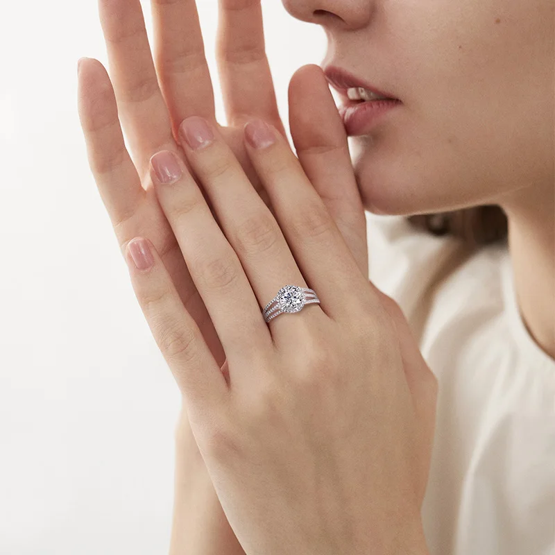 KNOBSPIN 3CT D Color VVS1 Moissanite Engagement Ring for Women GRA Certified 925 Sterling Silver Plated 18k White Gold Jewellery