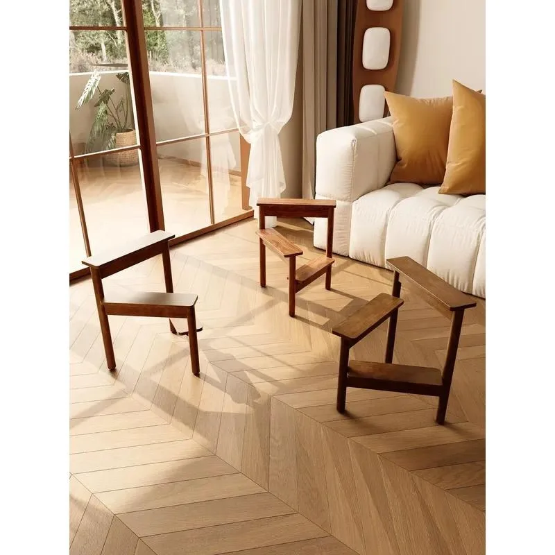 Nordic Style Pure Solid Wood Modern Simple Stool Footstool for Small Apartment Living Room Bedroom Guest Room Hotel