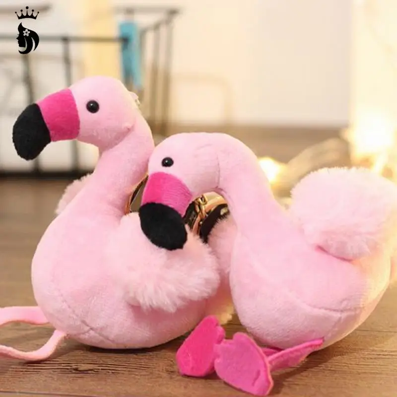 1PC Fluffy Flamingo Keychain Pompom Woman Fur Bag Charms Keyrings Pom Car Pendant Key Ring Holder Jewelry Christmas Random Color