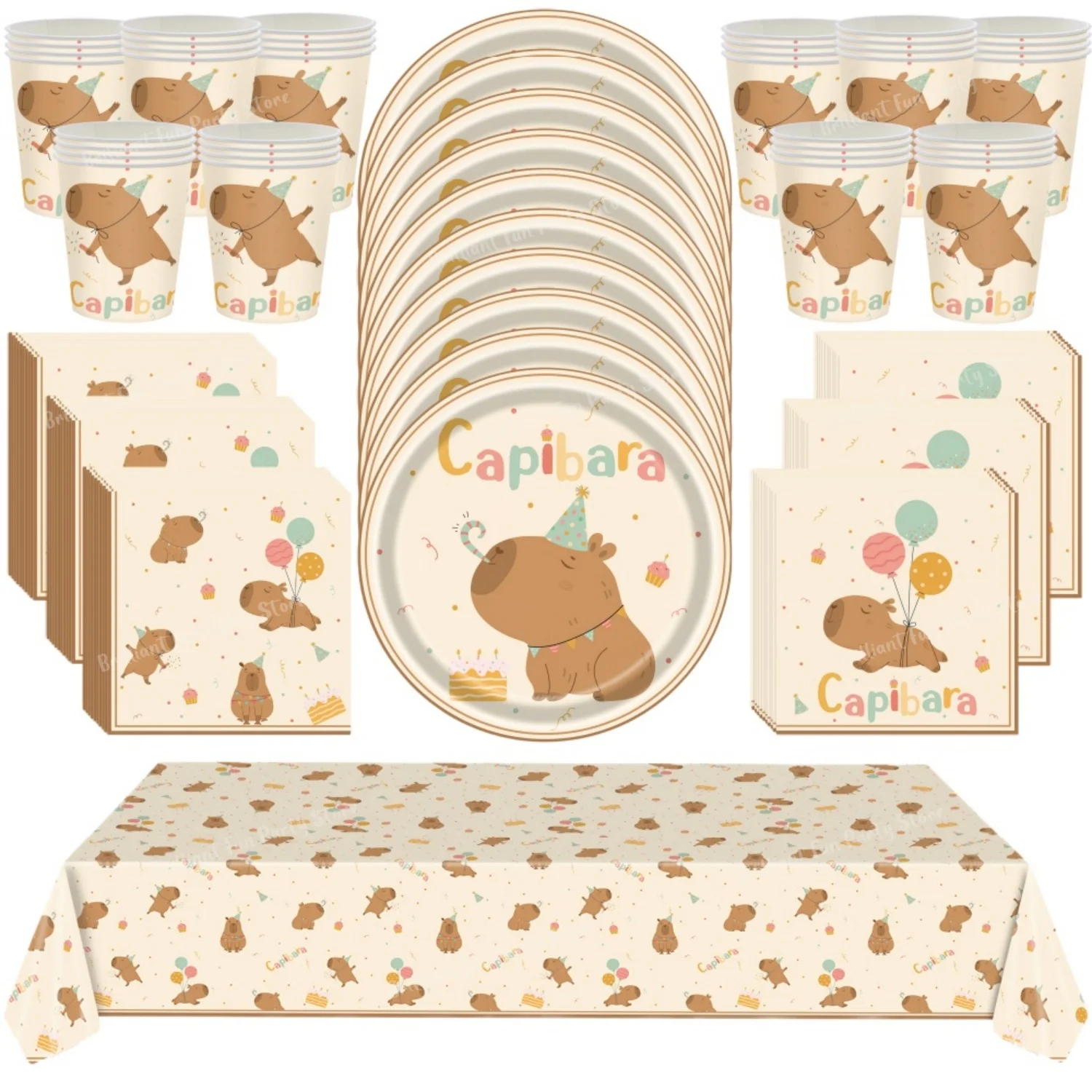 カピバラをテーマにした使い捨て食器セット（紙皿、ナプキン、カ - Table Cloth Disposable のレビューと価格