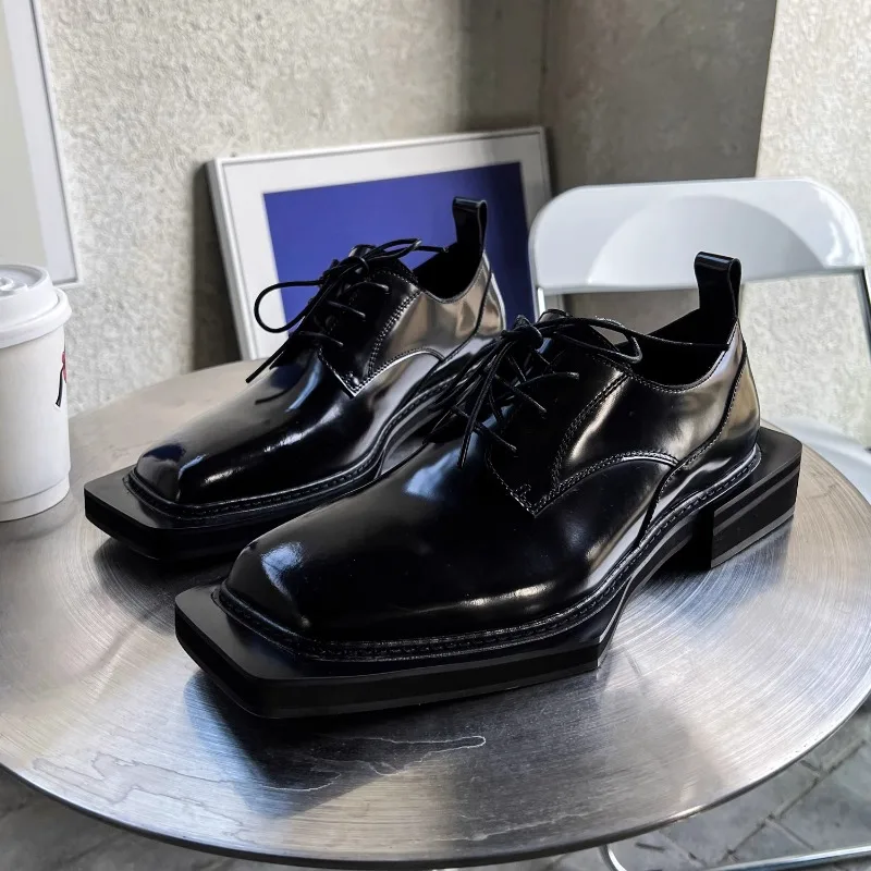 New Design Men's Derby Shoes Genuine Leather Geometric Outsole Fashion Casual Shoes Youth Trend Wedding Party Shoes