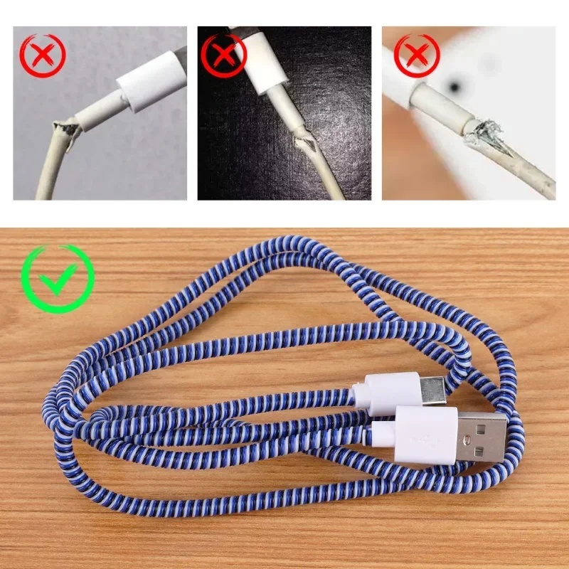 1.4m Spiral Charger Cable Cord Protector Anti-break Spring Protection Rope for USB Charging Cable Earphone Data Bobbin Winder