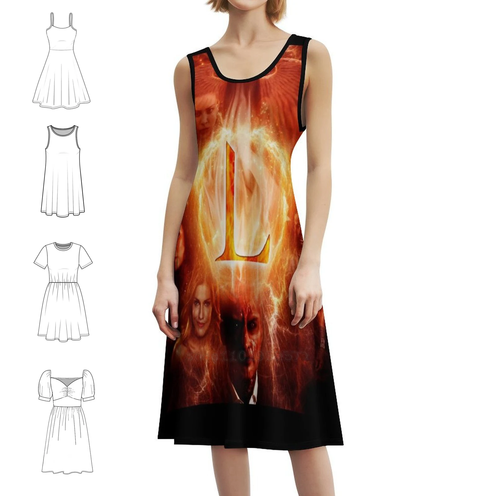 لوسيفر كاست ملصق المرأة الشارع الشهير فستان الحفلات العصرية طباعة ملابس النادي للإناث لوسيفر توم إليس الشيطان الملاك كريستين