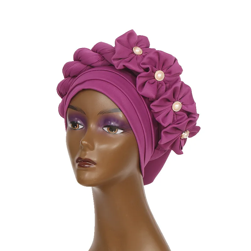 

African Aso Oke Cap Auto Gele Headtie Women Headwrap Diamonds Bonnet Flower Headscarf Nigerian Hijab Muslim Turban Wedding Hat