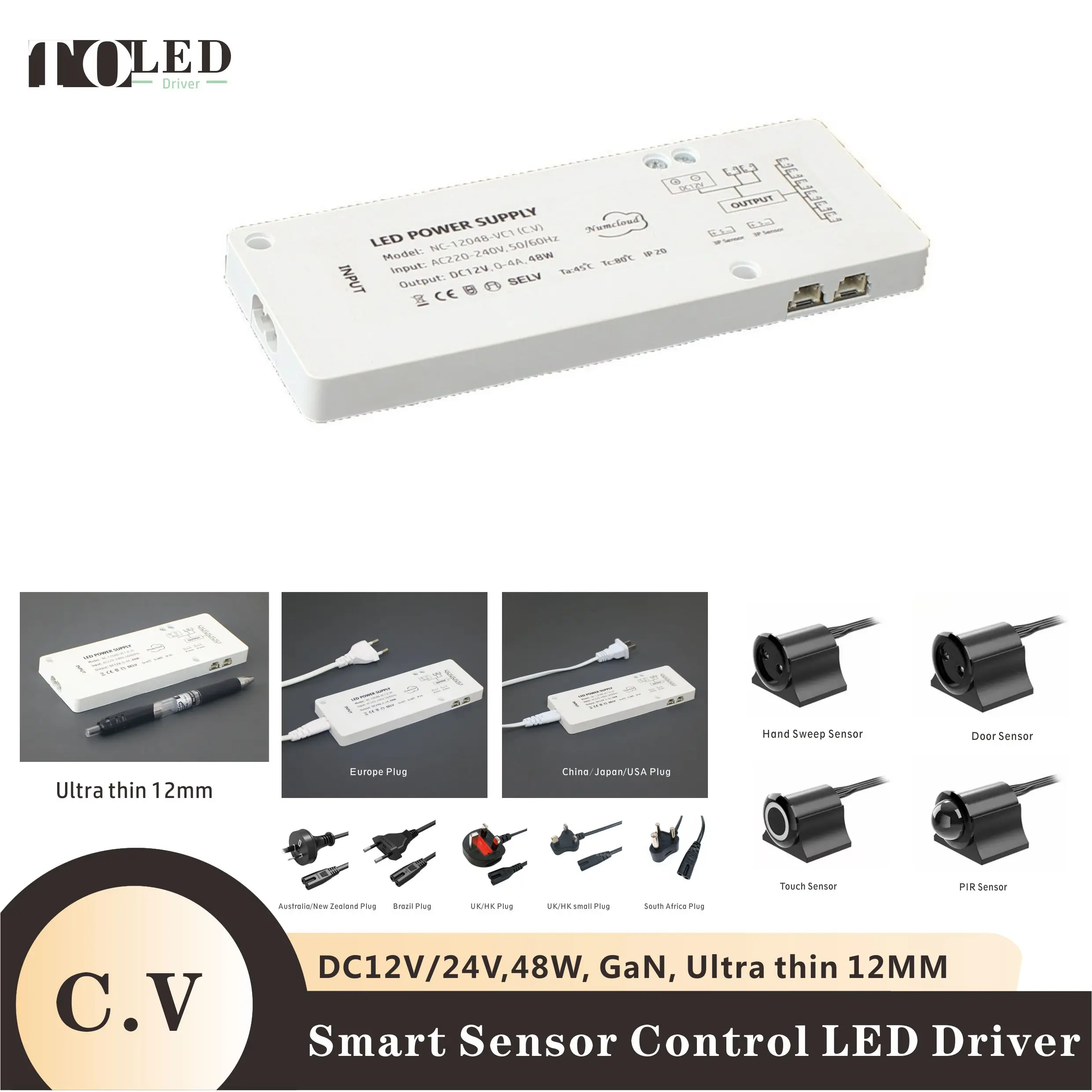 Smart sensor control Cabinet showcase display wardrobe Lighting kit include LED driver down spot light soft/rigid strip light