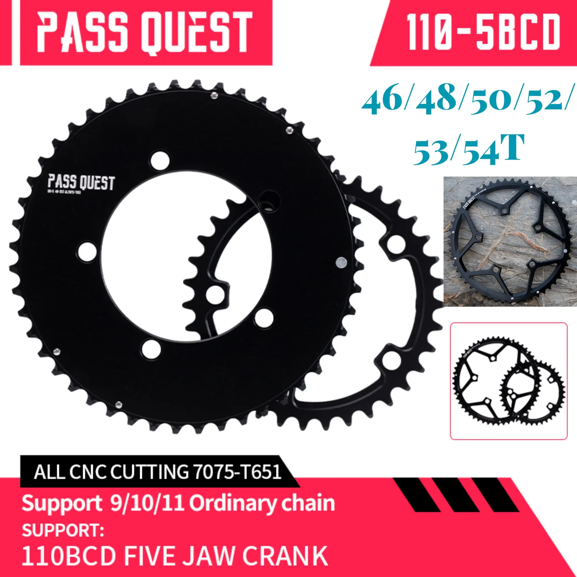 PASS QUEST 110BCD Five Claws 2X Sprocket AERO Round Road Bike Foldable Bicycle 9-11 Speed Gravel 46/48/50/52/53/54T Cycling Bike