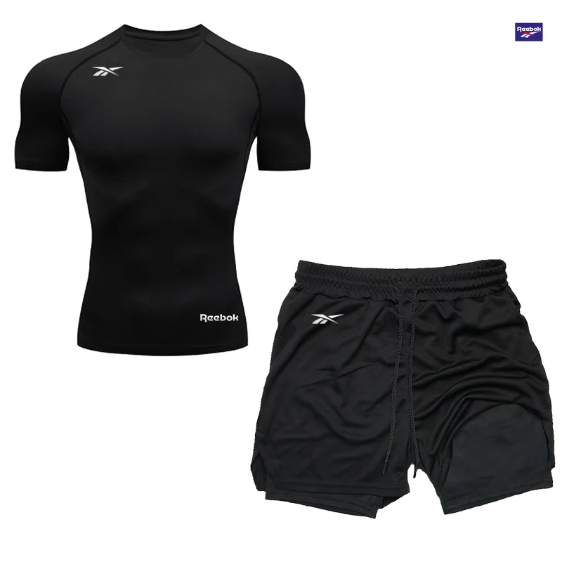 Camiseta deportiva de compresión para hombre Reebok, camiseta ajustada de manga corta para entrenamiento y correr, ropa de entrenamiento para gimnasio, ropa transpirable de secado rápido