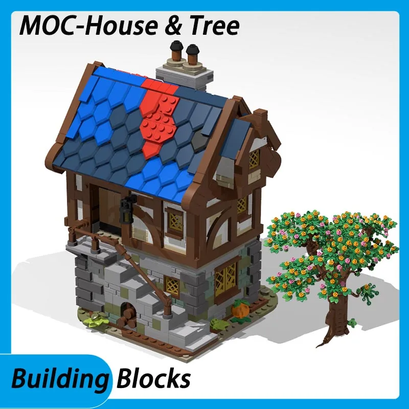 

H4DIY building blocks medieval house blacksmith house MOC tree modular street view building model creative educational toy gift