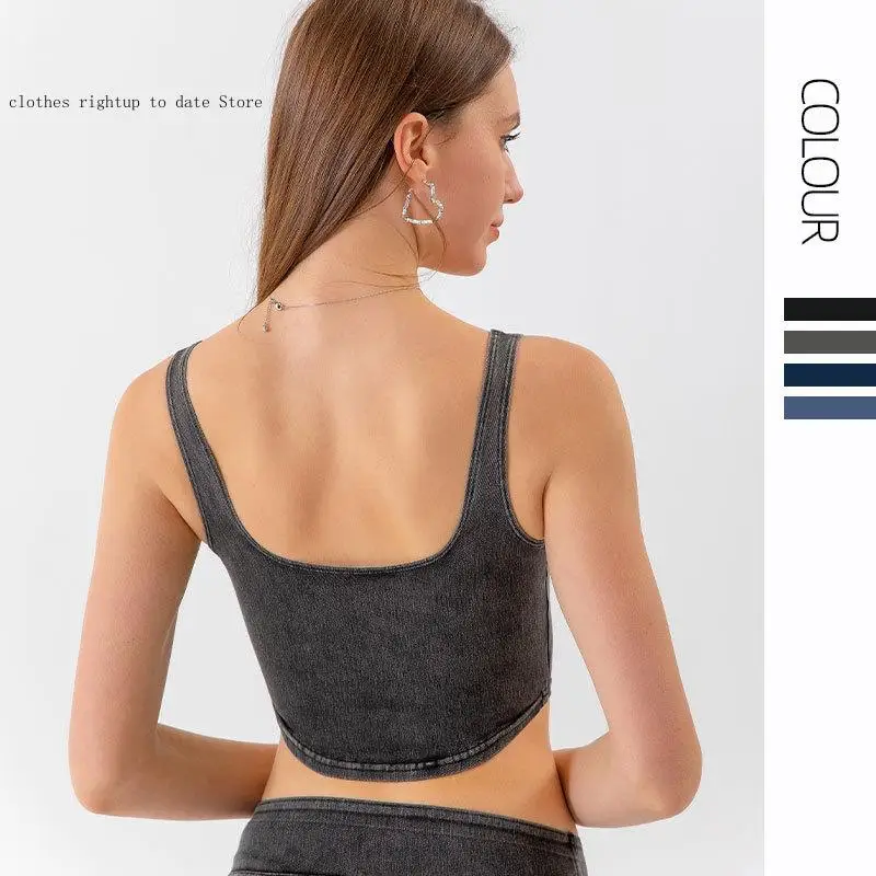 European and American Denim Yoga Sports Vest Women's U-Shaped Elastic Back Quick Drying Fitness for External Wear