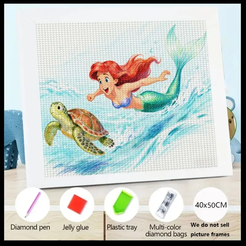 

1 шт., 5D полный дрель, набор для алмазной живописи для детей и взрослых, с изображением Русалочки Ариэля в стиле Диснея и милой морской черепахи, сделай сам